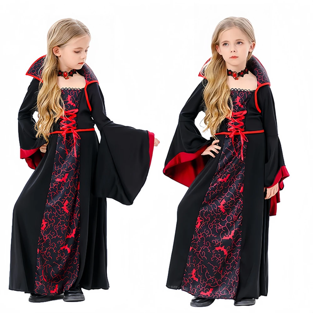 

Children's Horror Witch Cosplay Costume Gothic Retro Masquerade Princess Outfits Halloween Carnival Party Stage Fancy Dress Up