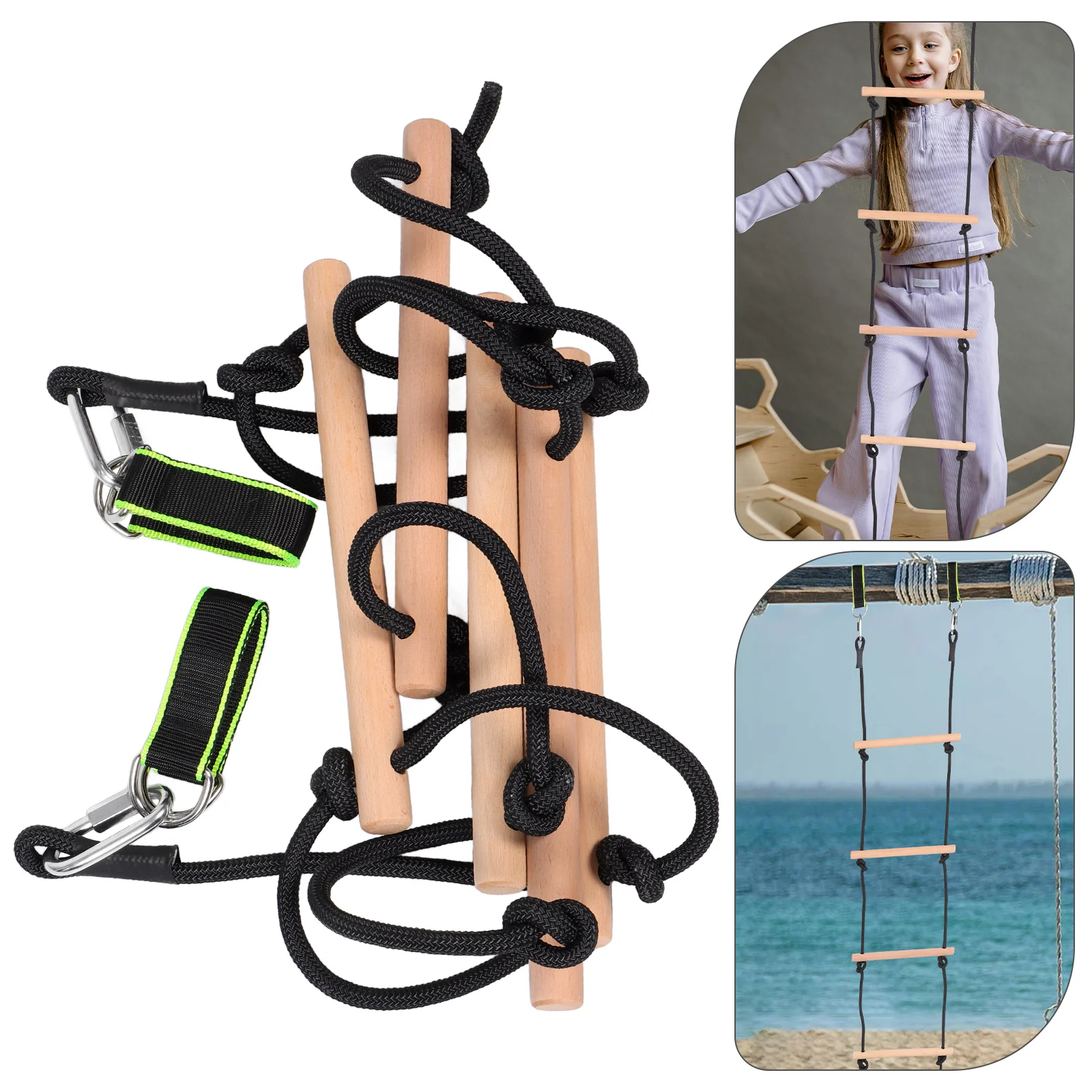 

1Set Wooden Climbing Rope Ladder Easy Assemble Disassemble Kids Outdoor Play Climbing Frame Rope Ladder for Treehouse Playground
