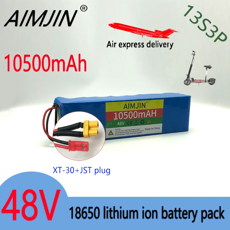 

48V Battery 10.5Ah13S3P XT30+JST Plug 18650 Lithium ion Battery Pack high-power for 54.6V Bicycles,Scooters Spare parts,with BMS