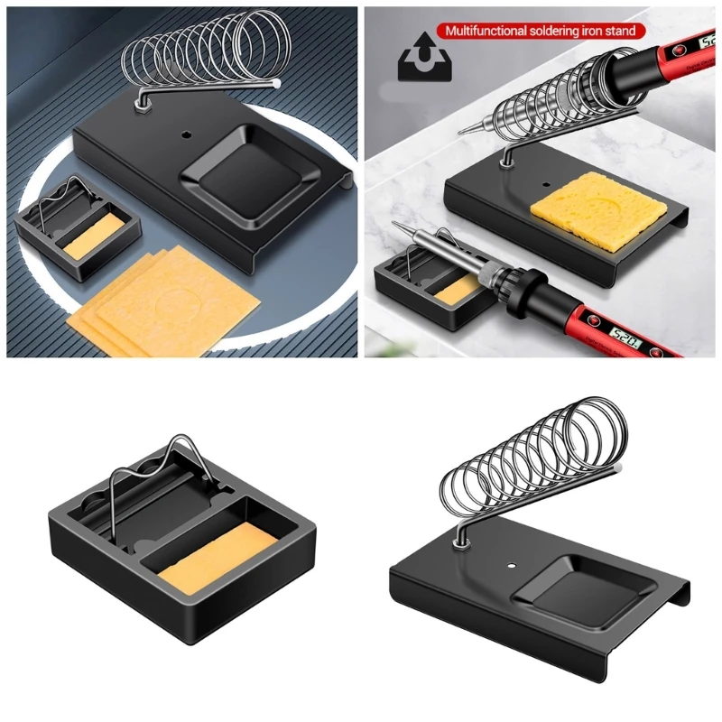 Portable Metal Soldering Iron Holder Stand Holder with Cleaning Sponge Solder Tip Slots Solder Tip Cleaner Tools KXRE