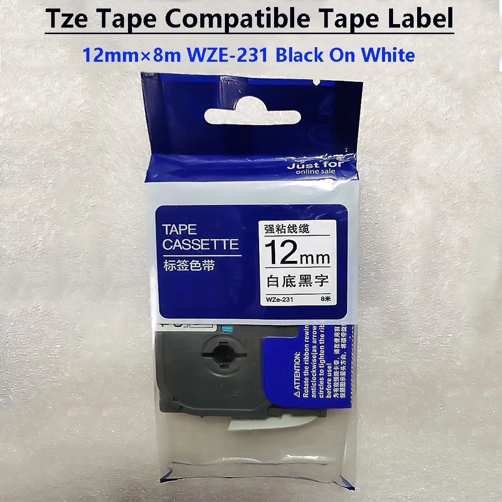 TZ TZE-231 Tape Compatible Label Tape Wze-231 BLACK ON WHITE Labeling Ribbon For Ptouch Label Maker Labeling Machine PTH110PT