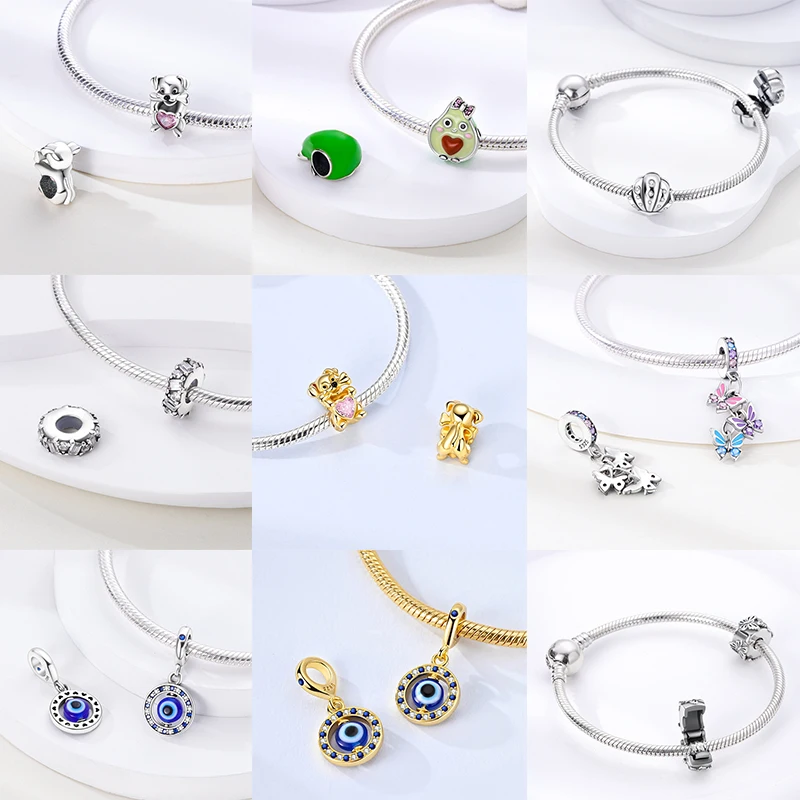 925 Sterling Silber Charm-Perlen Schmetterling Kleeblatt Glücksbringer Katze Böser Blick Delfin Reise-Charms für DIY Armband Halskette Damengeschenk – Detail 9
