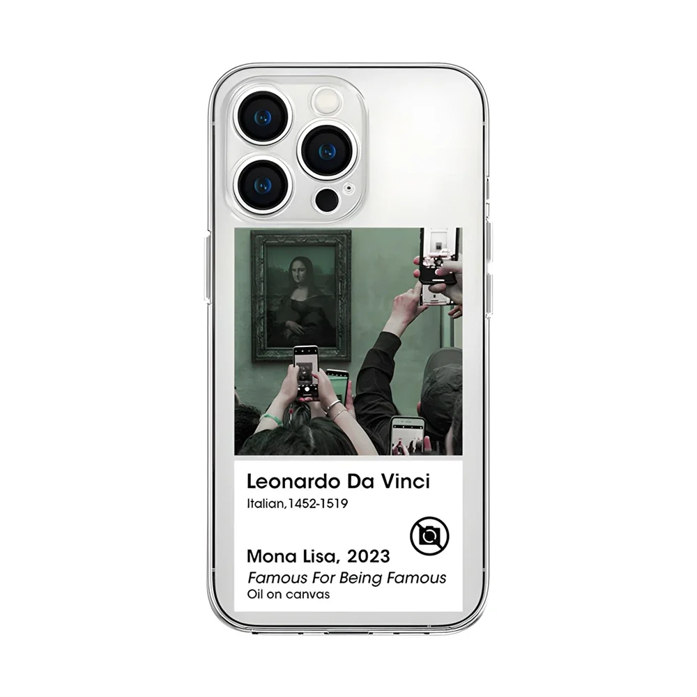 Great Art Museum Mona Lisa Clear Case for iPhone 16 11 12 13 14 15 Pro Max XR 8 Plus Ultra Thin Anti-Scratch Soft Silicone Cover