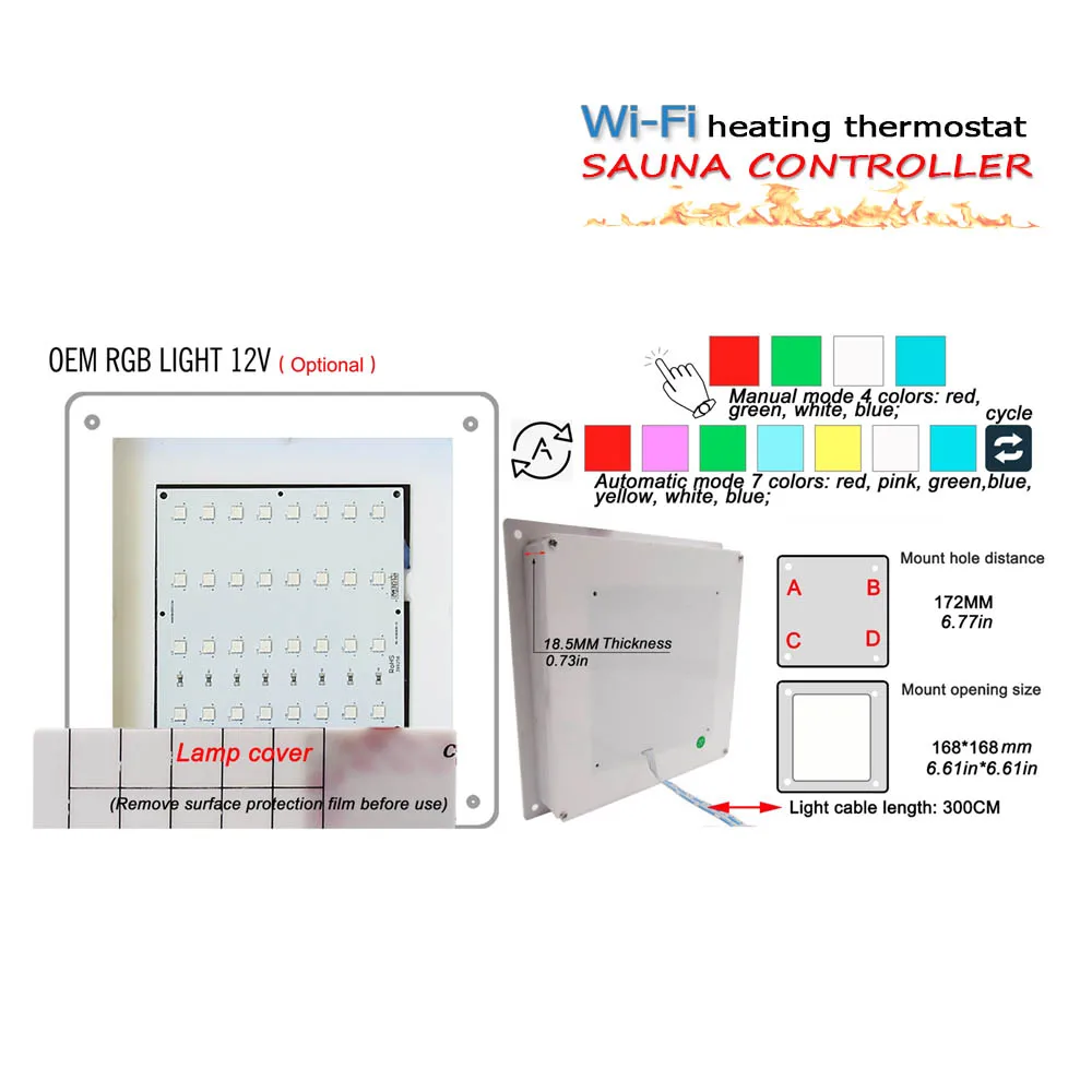 Sauna Room Control Panel 24H Countdown control Heat/MP3/RGB Light/Fan/Electrotherapy,/Switch,Wi-Fi and Manual version optional