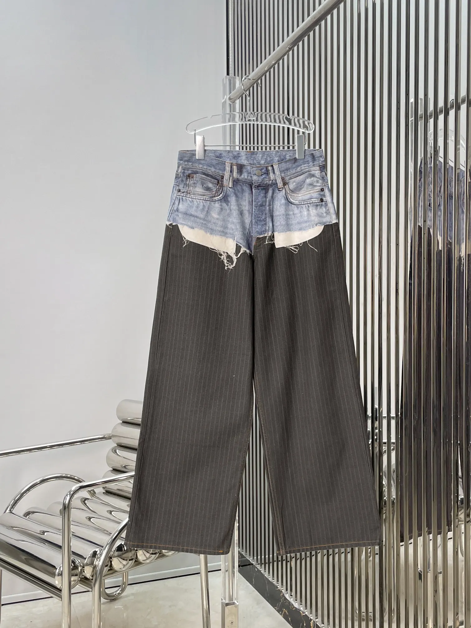 

Женские джинсы с высокой талией, прямые, в полоску, с 3D-принтом, с эффектом оптической иллюзии, широкие, длинные брюки, повседневные, универсальные, с эффектом похудения