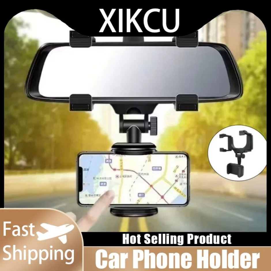 360 Degree Rotatable Car Phone Holder Rearview Mirror Mount Bracket Foldable Navigation Stand Clip for 4-7 inches Smartphones