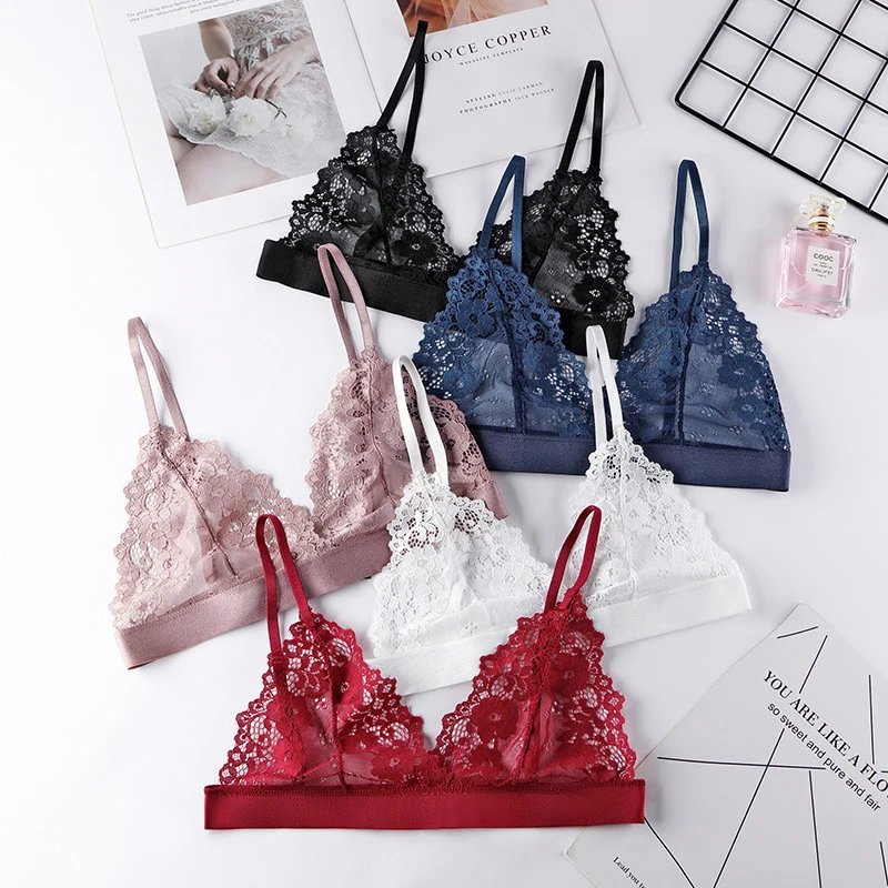 TERMEZY Women Sexy Lace Bra Wire Free Brassiere Solid Color Ultra Thin Cup Bralette French Transparent Embroidery Lingerie