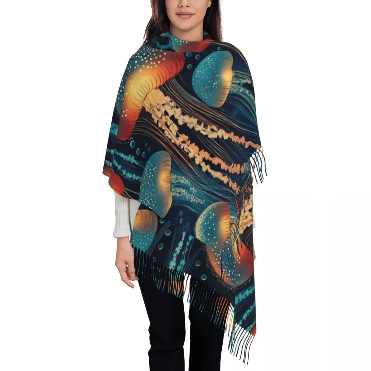 Yayoi Kusama Jellyfish Shawls Wraps for Womens Warm Single-sided Pattern Scarf Pashminas Shawl Scarves