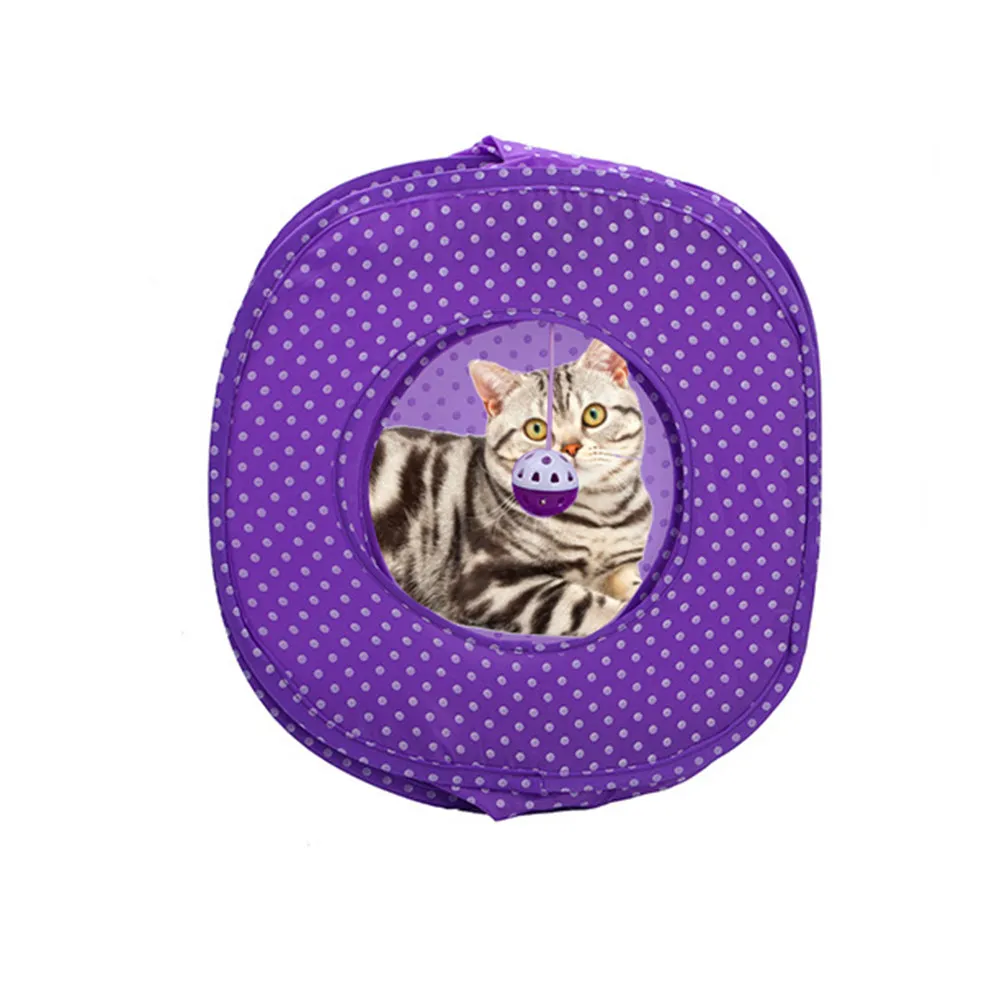 

Collapsible Cat Tunnel for Kittens Small Pets Foldable Polka Dot Tent with Hanging Ball Indoor Outdoor Scratching Fun Spacious