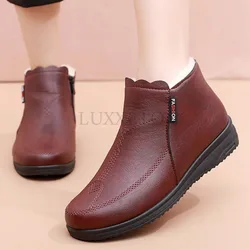 Flat Bottomed Low Heeled Round Toe Mother Shoes Elderly Cotton Shoes Soft Soled Anti Slip Short Boots Plush and Warm Snow Boots