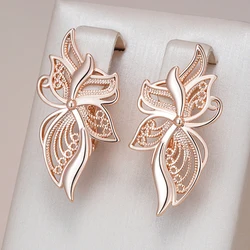 Kinel Hot Unique Glossy Dangle Earrings for Women Fashion 585 Rose Gold Color Metal Flower High Quality Daily Fine Jewelry