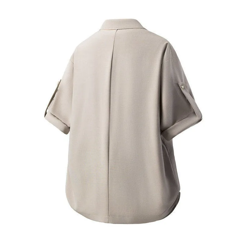 KIDWHXR Man Summer Suit Coat Korean Solid Single-breasted Pocket Men Blazer Loose Short Sleeve Business Casual Male Outerwear