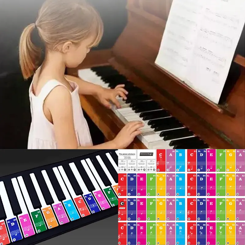 37/49/61/88 Keys New Colorful Transparent Piano Keyboard Stickers Electronic Keyboard Sound Name Key Stave Note Symbol Sticker