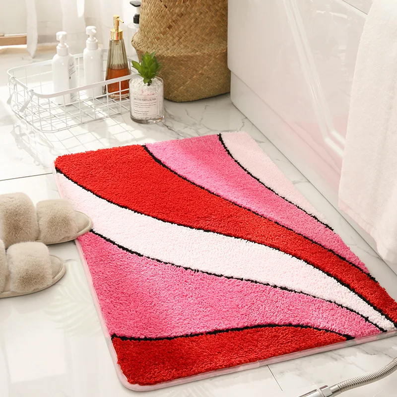 VIKAMA Entrance Area Flannel Rug Modern Minimalist Striped Bathroom And Toilet Moisture-Absorbing Cooling Foot Mat Home Decor