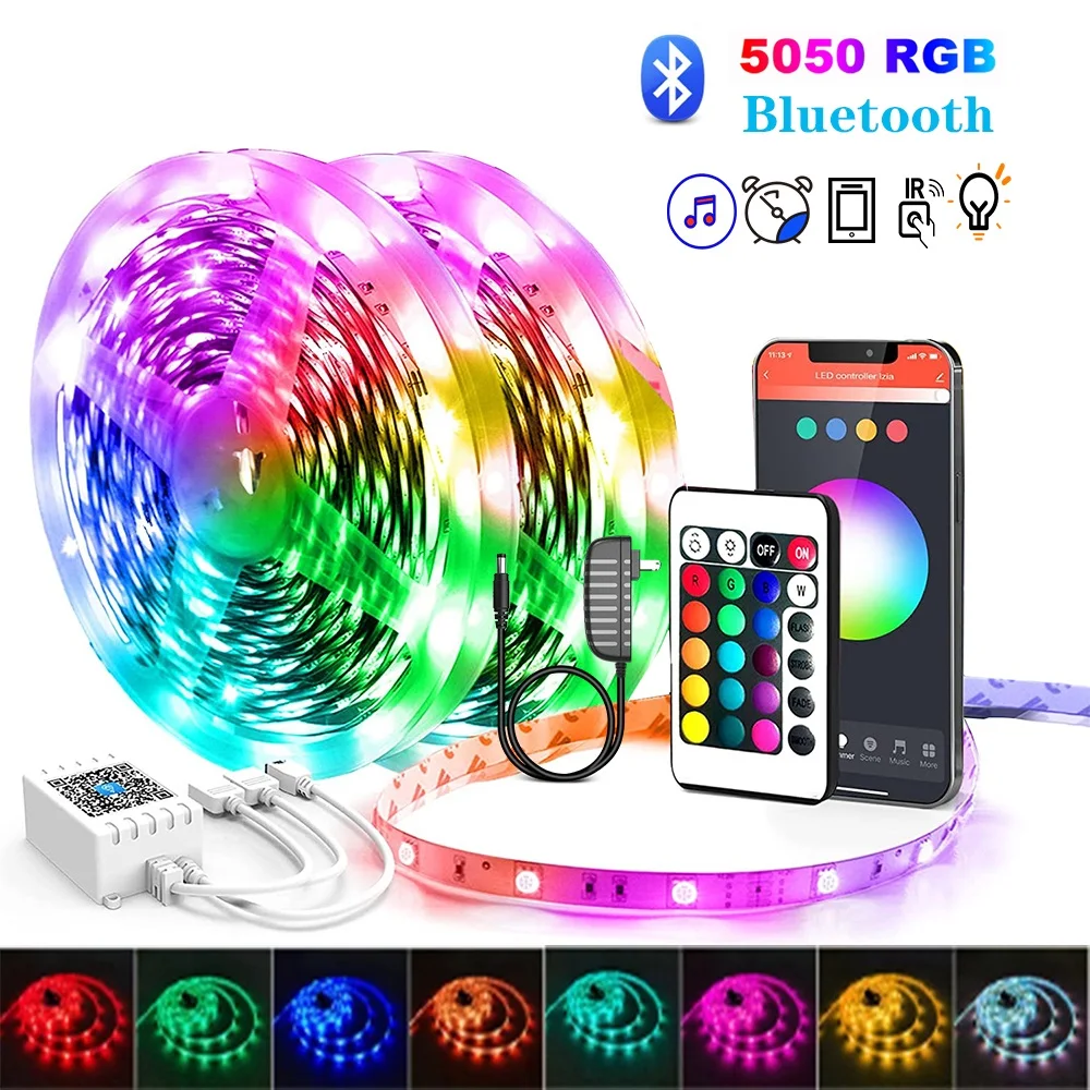 30M Bluetooth LED Strip 5050 IP20 RGB Strip LED Lights For Room Decor Flexible Ribbon Strip DC 12V RGB Diode Tape IR Controller