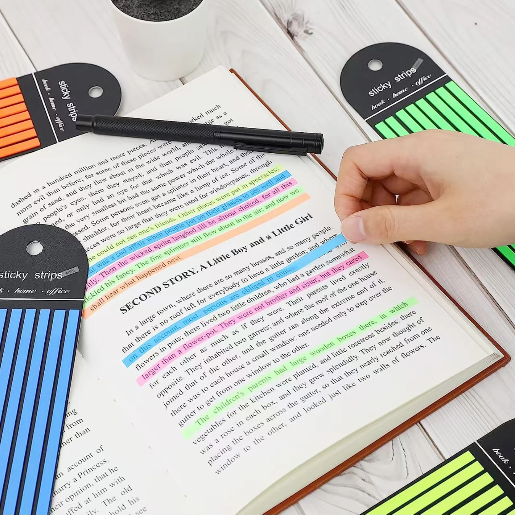 9 Packungen fluoreszierende Leseführerstreifen, transparente selbstklebende Textmarker, bunte Haftnotizen zum Lesen und Lernen – Detail 5