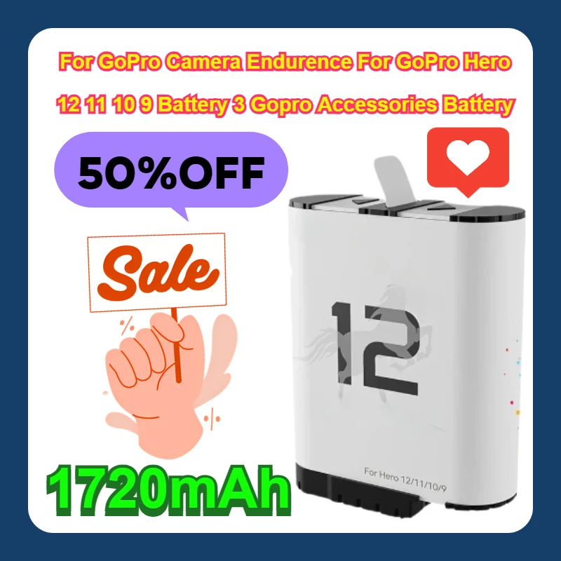 1720mAh For GoPro Camera Endurence For GoPro Hero 12 11 10 9 Battery 3 Gopro Accessories Battery