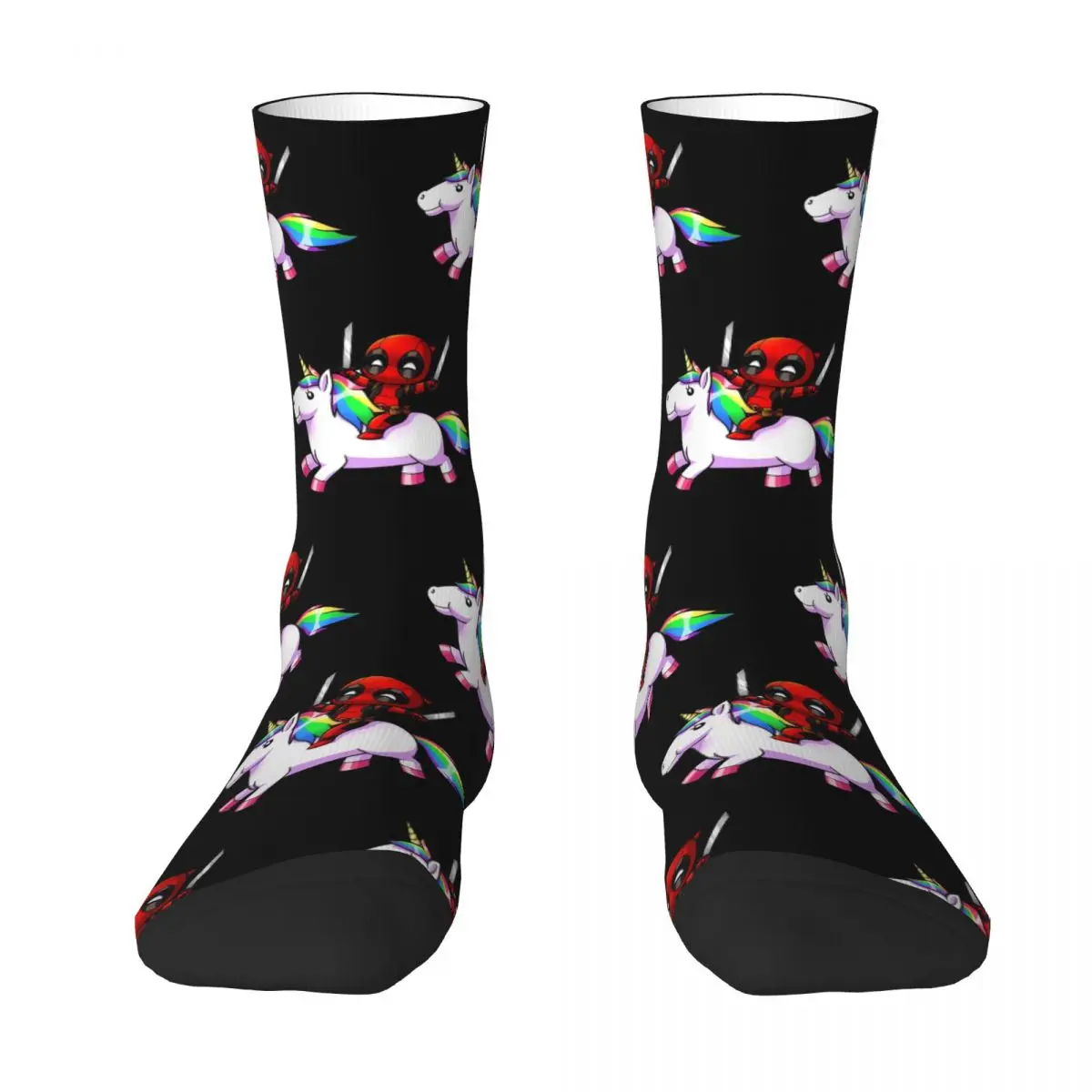 New Men\'s Socks Novelty Deadpool Riding A Unicorn Sock Skateboard Women Stockings Spring Summer Autumn Winter