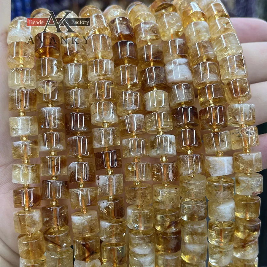 Natural Crystal Citrine Stone wheel Shape Cylindrical Loose Beads For Jewelry Making DIY Necklace Bracelet 15\'\'8x9mm