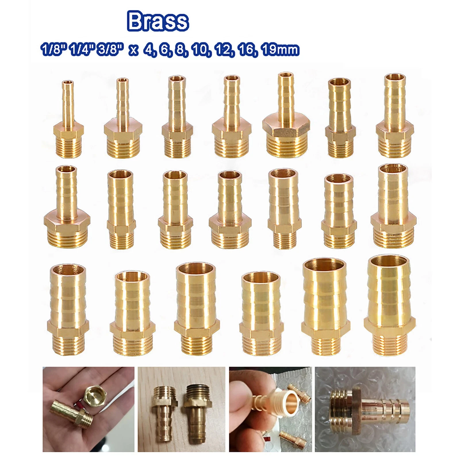 

1/8 "1/4" 3/8 "латунный фитинг для труб, зарезной хвост для шланга, разъем BSP, соединительный адаптер, 6/8/10/12/14/16/19 мм, хвостовик для шланга