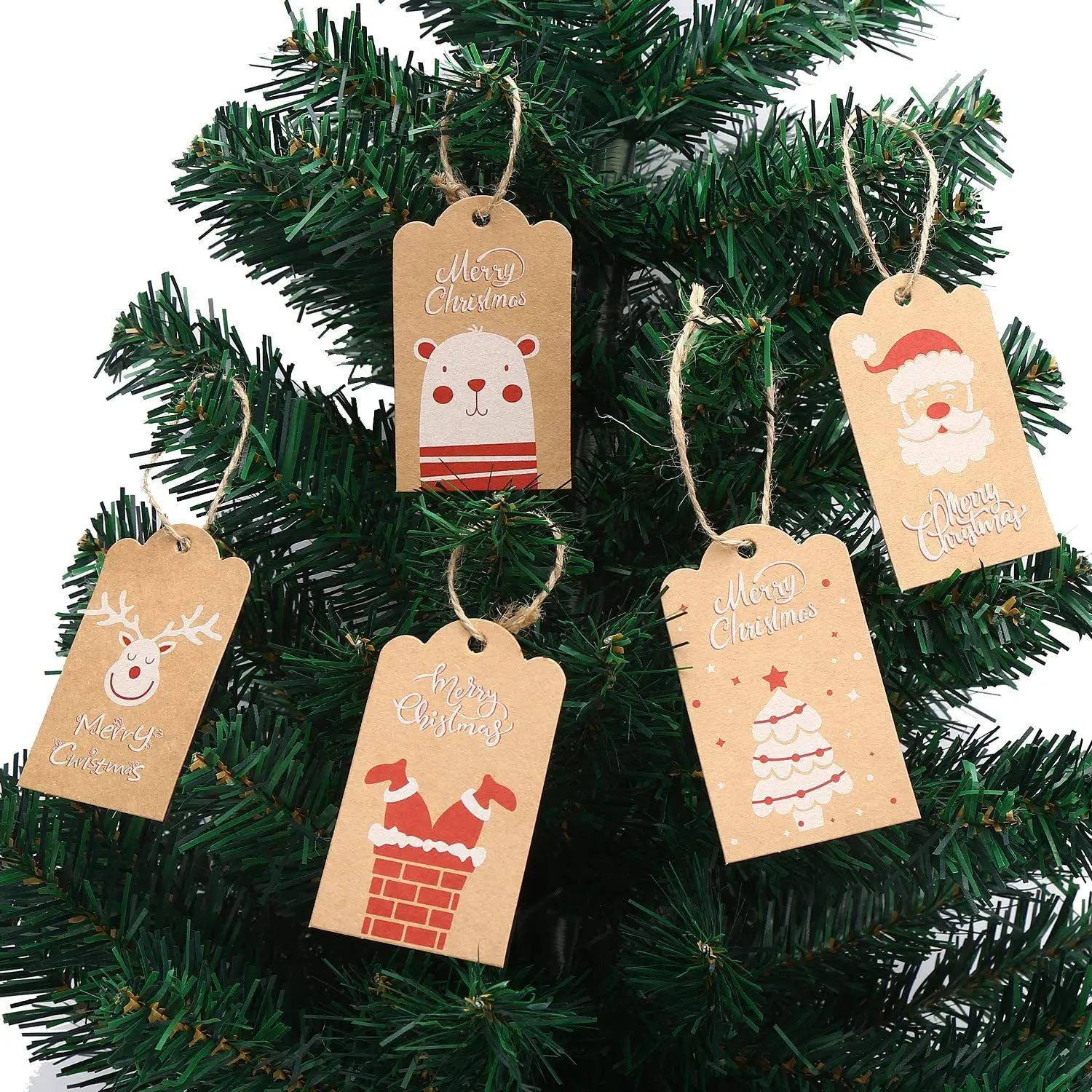 50Pcs Christmas Hanging Tag Kraft Paper DIY Xmas Tree Gifts Tags Labels Packaging Ornament Christmas Decorations 2024 New Year