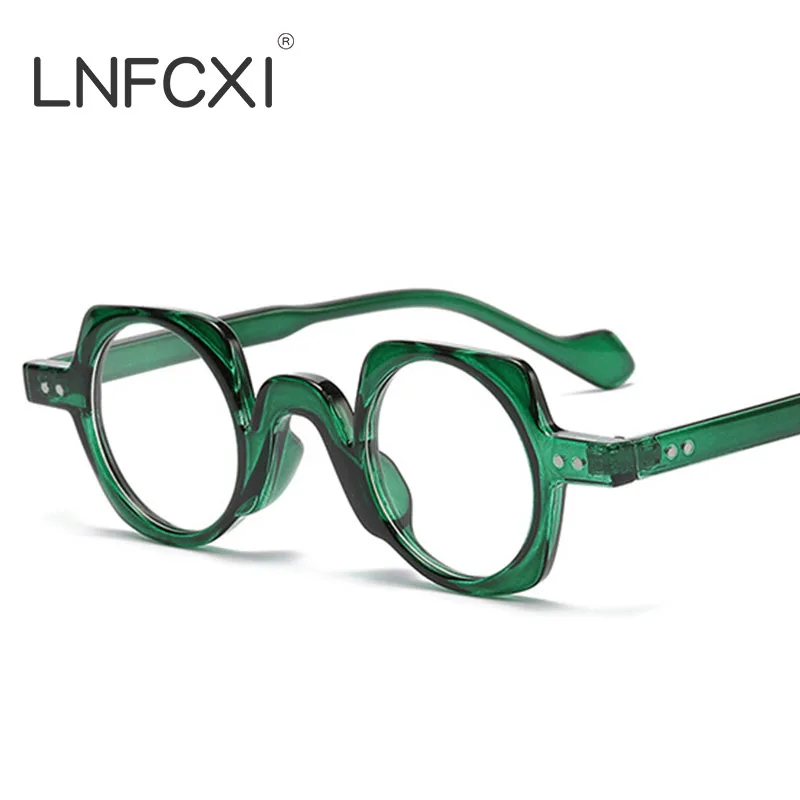 JNPCghts-Lunettes rondes punk rétro pour hommes et femmes, verres clairs, monture de lunettes de mode, décoration hexagonale vintage, nouvelle