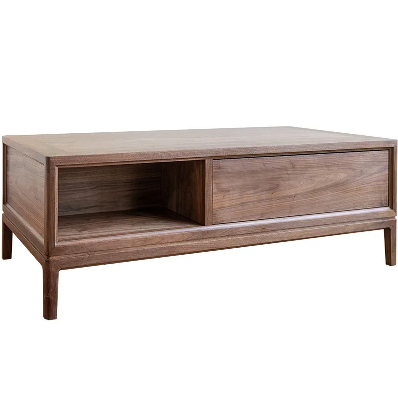 New Chinese coffee table, black walnut solid wood square tea table, tea table coffee table combination living room small