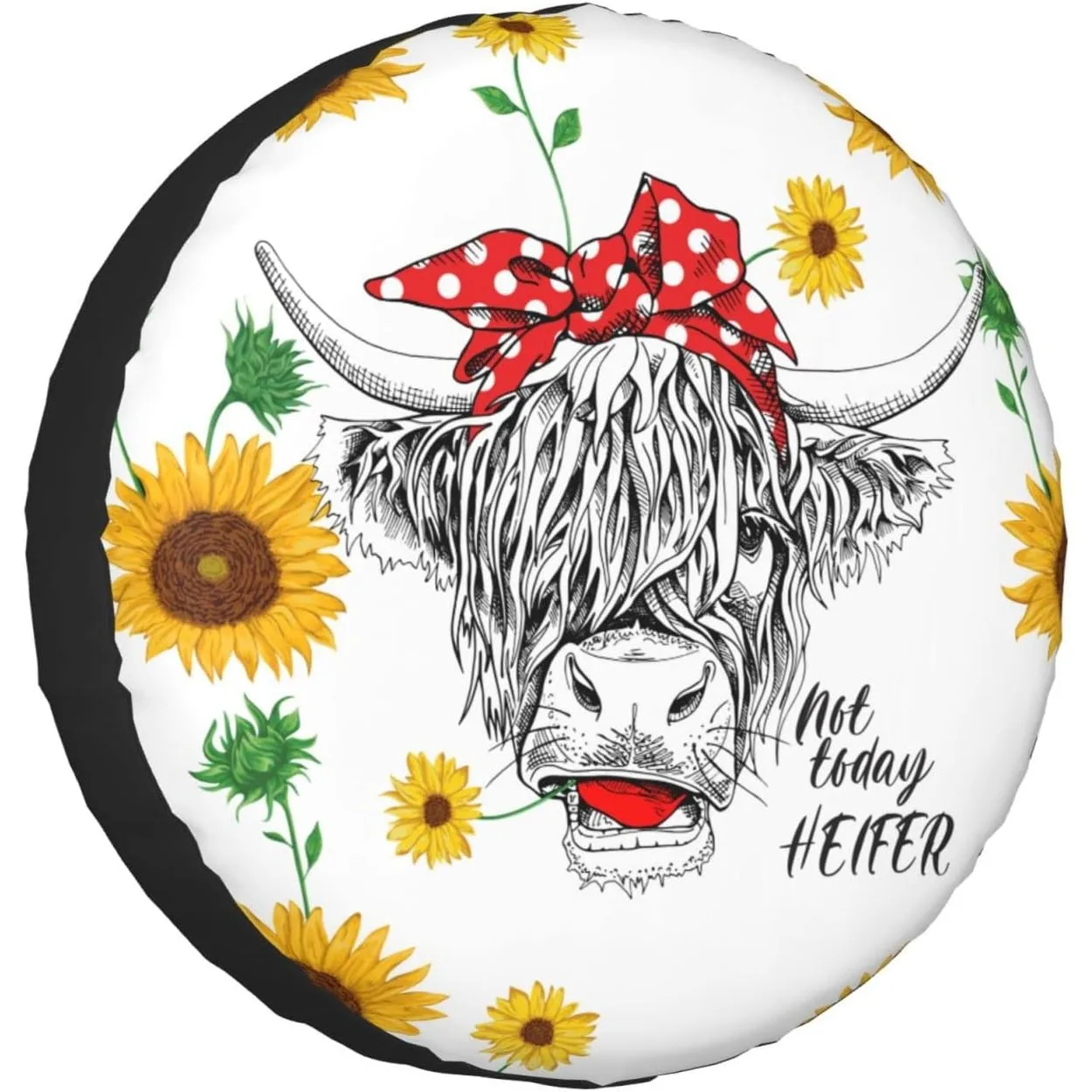 Cow Sunflower Heifer Spare Tire Cover for SUV Truck Camper Weatherproof Dust-Proof Tire Cover Protector Auto Accessories