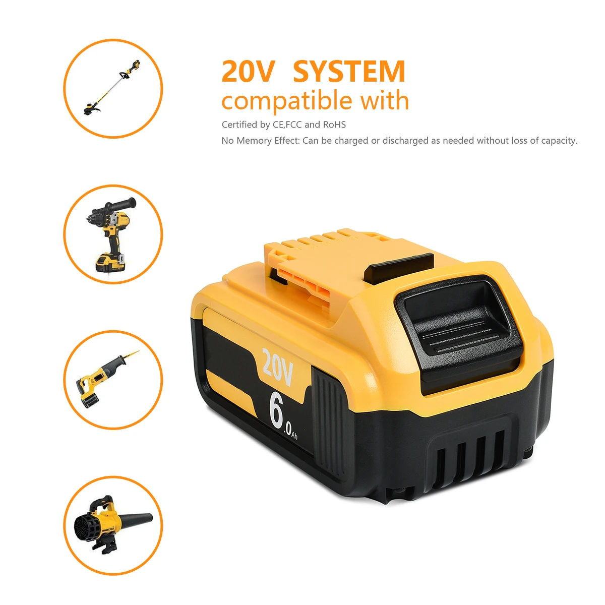 Powtree 18V/20V Batteria Per Dewalt DCB200 6.0Ah/9.0Ah MAX XR strumenti di Ricambio Per DCB180 DCB181 DCB182 DCB201 DCB200 DCB204