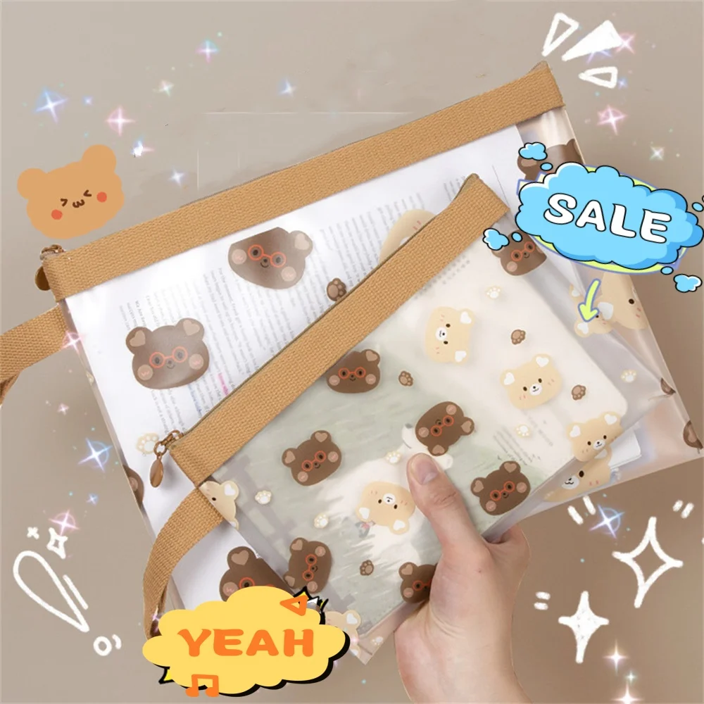 Cartoon Bear A4 File Bag, Student Book, PVC, Test Paper Classification, Large Capacity Information Bag, Armazenamento de documentos de dados