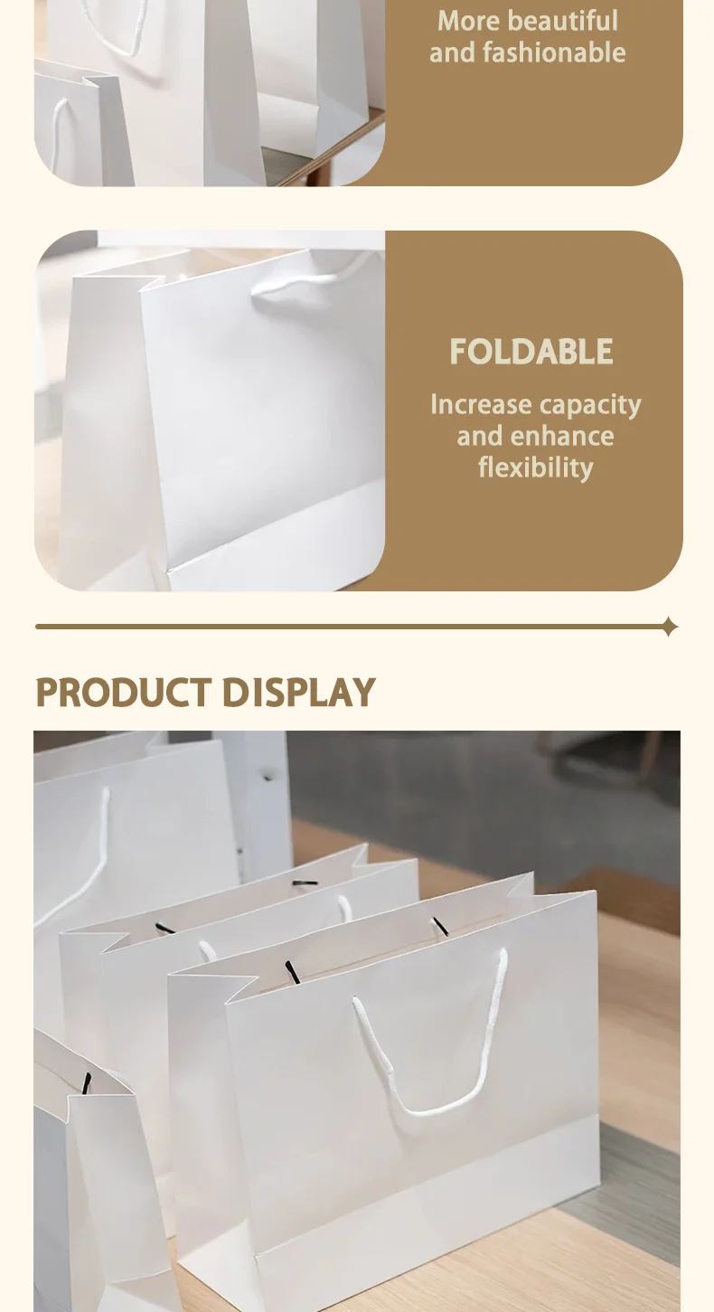 10 Stück weiße Nylonseil-Tragetaschen für Bekleidungsgeschäfte, weiße Karton-Verpackungstaschen, Geschenktüten, unterstützt individuelles Logo – Detail 4