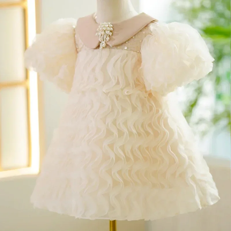 Flower Girl Birthday Party Boutique CostumesDresses for Kids Elegant Formal Big Puff Sleeves Dress Children Ball Gown Clothes