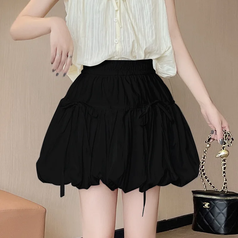Fluffy Skirt Women's Summer 2025 New Bow Short Skirt High Waist Thin Sweet Wind A Skirt
