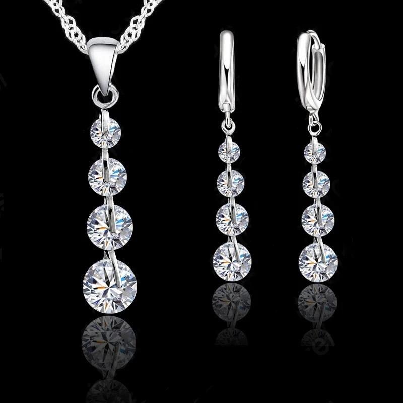 Mode Braut Schmuck Set Für Frauen Dame Quaste Kubikzircon 925 Sterling Silber Farbe Anhänger Halskette Ohrringe Hochzeit Geschenk