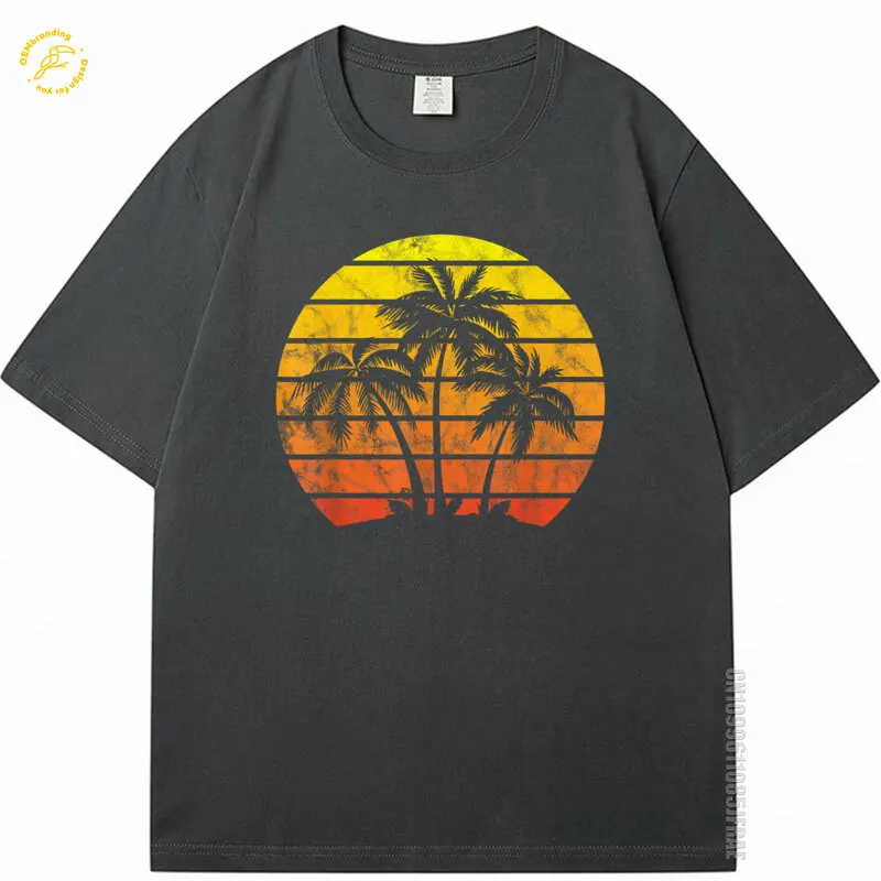 

Retro Vintage Sunset Coco Palm Tree Men T Shirts Tropical Beach Oversized T-Shirt Футболка Мужская Hombre Short Sleeve Clothing