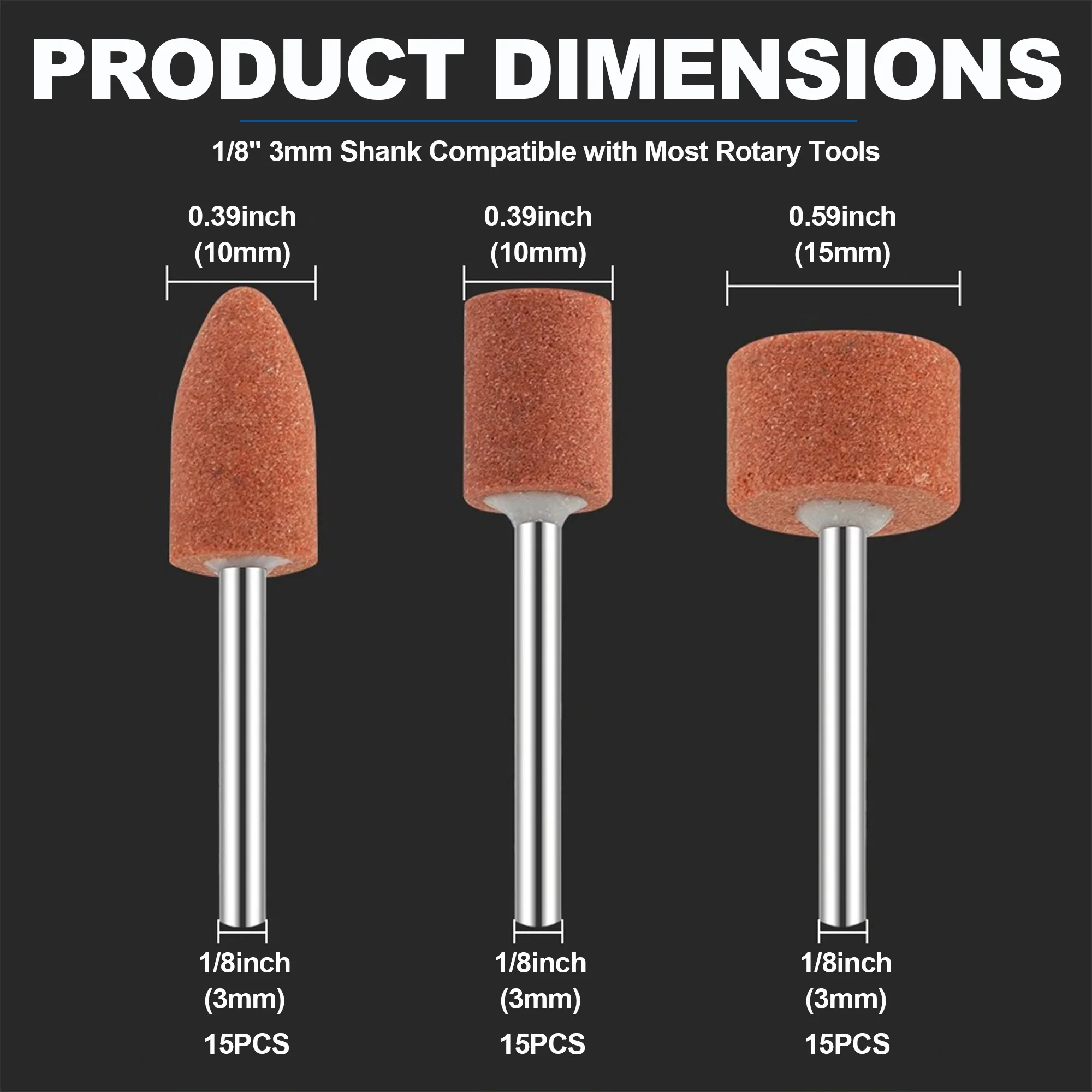 45PCS Aluminum Oxide Mounted Grinding Stone Set 1/8