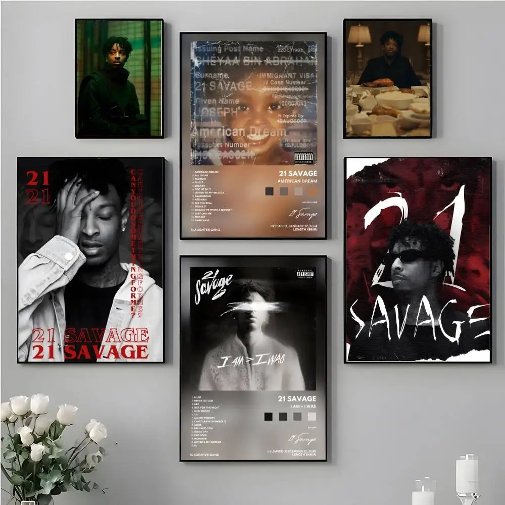 Popular Singer Rapper 21 S-Savage Poster High-Quality Aesthetic Wall Painting Stickers For Dormitory And Living Room Decor