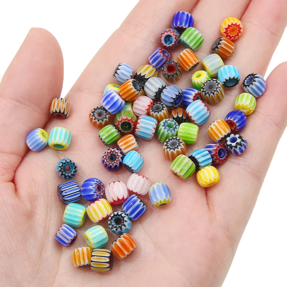 30pcs Glass Thousand Flowers Nepalese Pumpkin Beads Scattered Beads Handmade DIY Hand Strands Striped Bucket Beads Necklace Acce