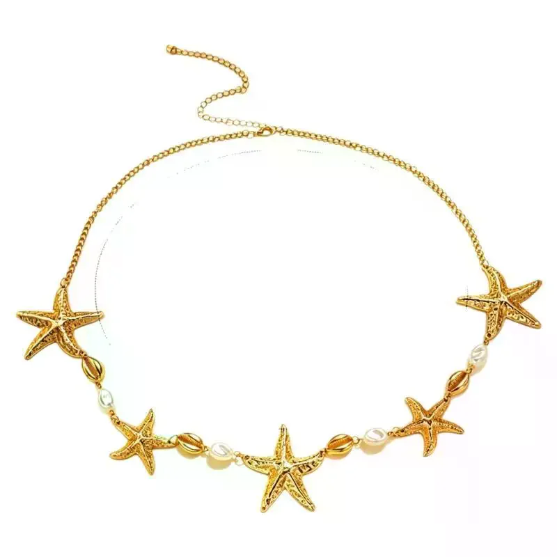 Fashionable Elegant Sea Star Imitation Pearl Gold Shell Waist Belly Chain: Alloy Bohemian Beads Bikini
