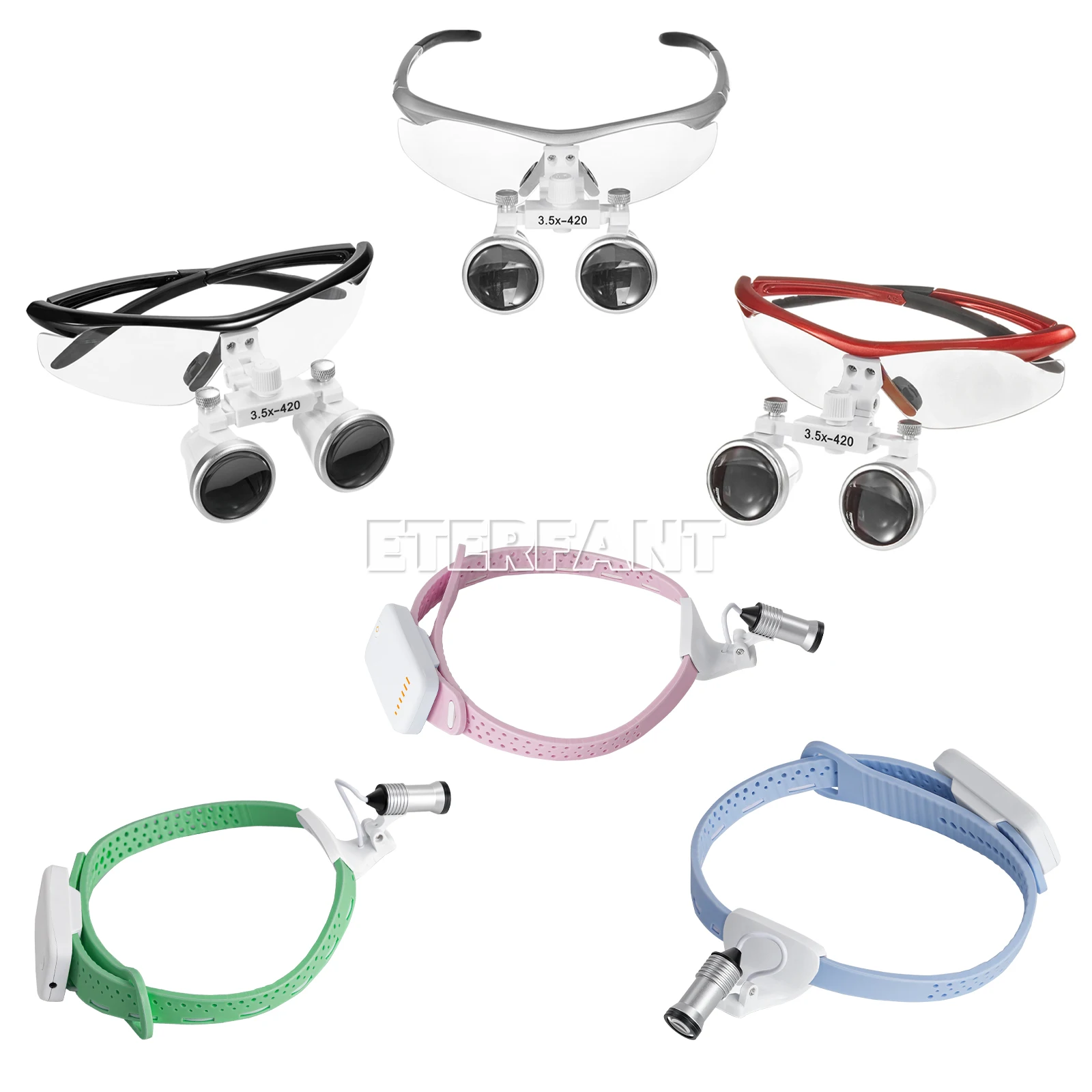 

ETERFANT Портативный светодиодный легкий силиконовый налобный фонарь для стоматологической хирургии, медицинский светодиод 5 Вт, розовый/зеленый/синий, регулируемый