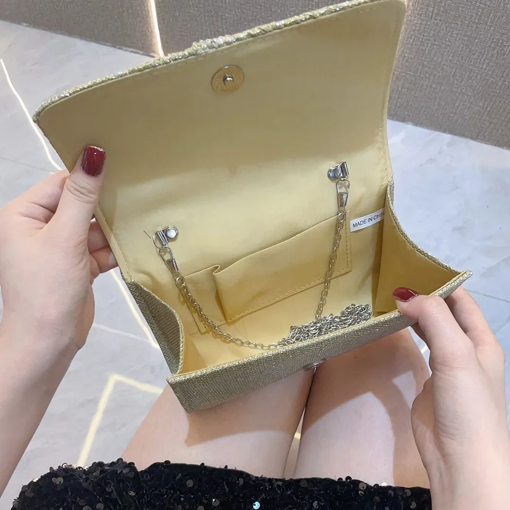 Vintage Gold Silver Black Small Purses Clutches Wedding Party Chain Shoulder Bag For Women Fashion Shining Drill Evening Bags