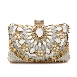 Vintage Women Black Beaded Evening Clutch Bags Ladies Box Metal Clutches Wedding Cocktail Party Handbags Purses