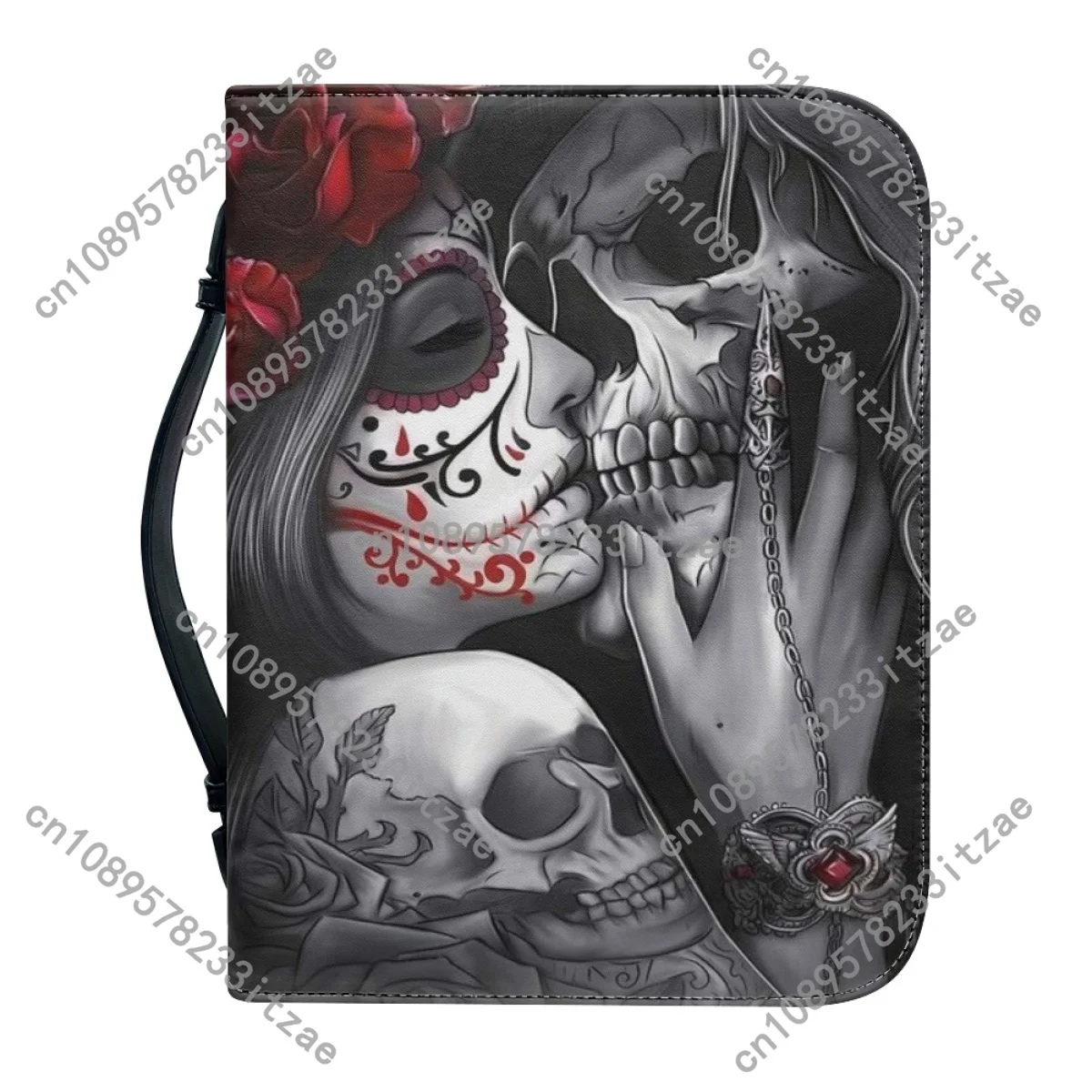 حقائب يد نسائية من البولي يوريثان حقيبة الكتاب المقدس القوطية الجمجمة روز طباعة غطاء الكتاب المقدس حافظة مخصصة كتاب دراسة الكتاب المقدس صناديق التخزين هدية الهالوين