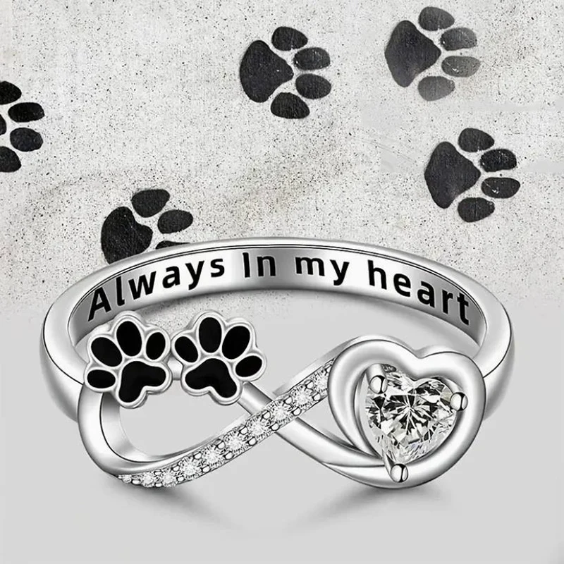 Dog Claw Print Ring For Women European and American Fashion Cute Exquisite Zircon Love Shaped Cat Claw Rings KOFSAC