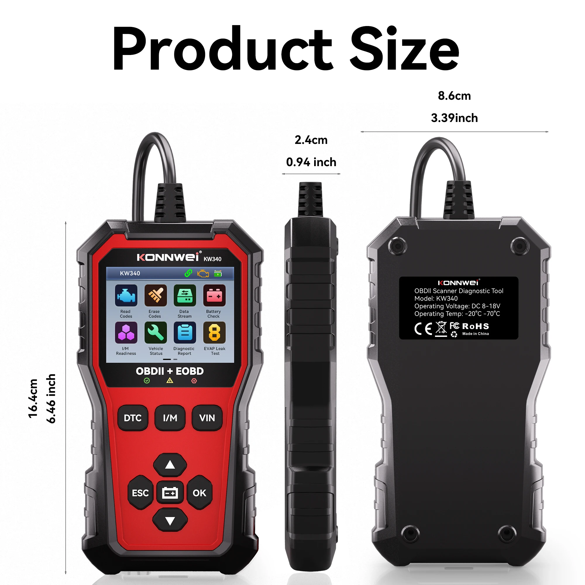 2026 KONNWEI KW340 Automotive Battery Tester with Fault Code Erase 12V Car Voltage Test Cranking Test OBD Diagnostic Tool