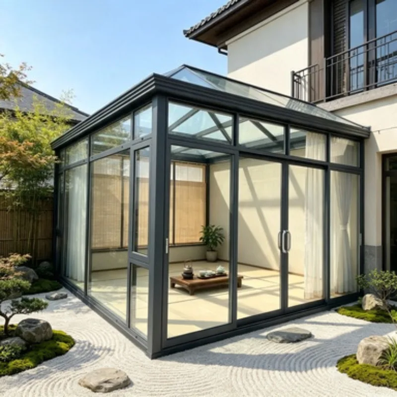 For Pergola Outdoor Aluminum Sunroom Glass House Conservatory Retractable Glass Room Double Glazed for Garden Villa