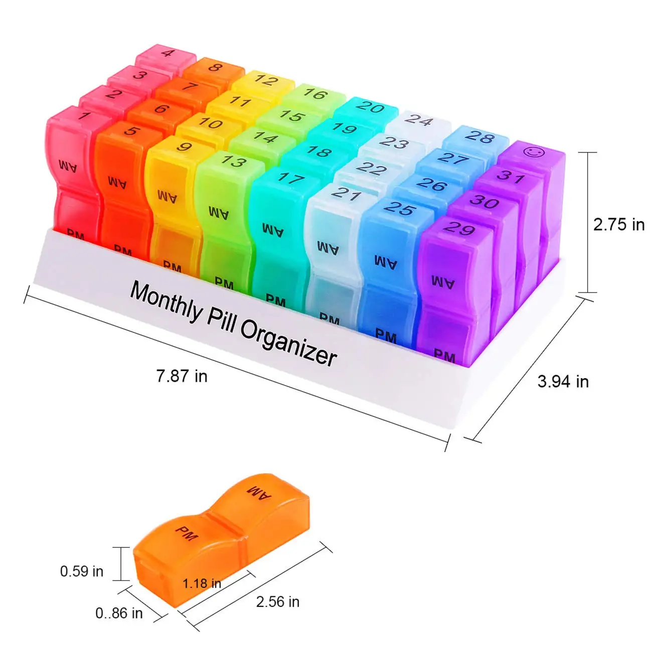 Caja organizadora mensual de pastillas, contenedor dispensador para guardar medicamentos, 31 días AM/PM, estuche diario, 32 compartimentos por cada uno