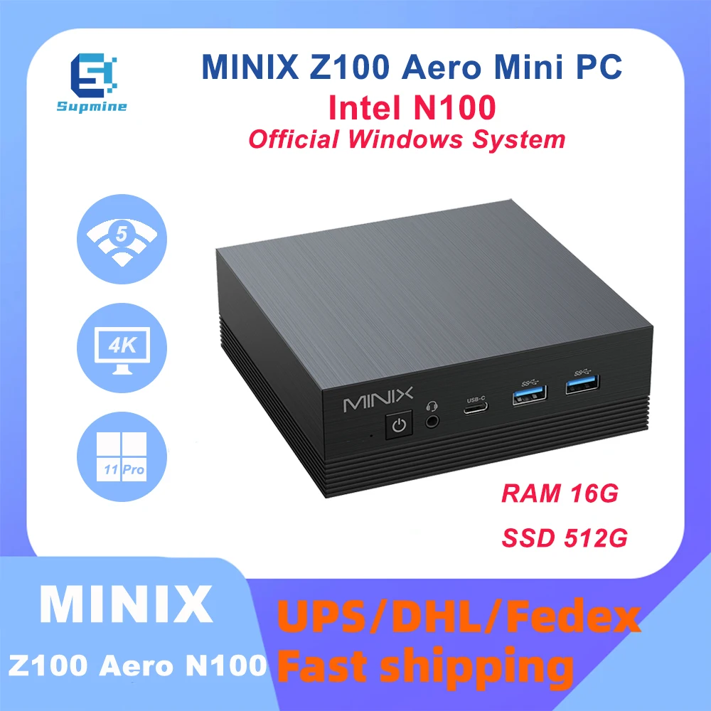 

MINIX Z100 Aero Intel N100 RAM 16 GB SSD 512GB Gaming Mini PC Official Windows 11 Pro DDR4 System Design Office PC DP