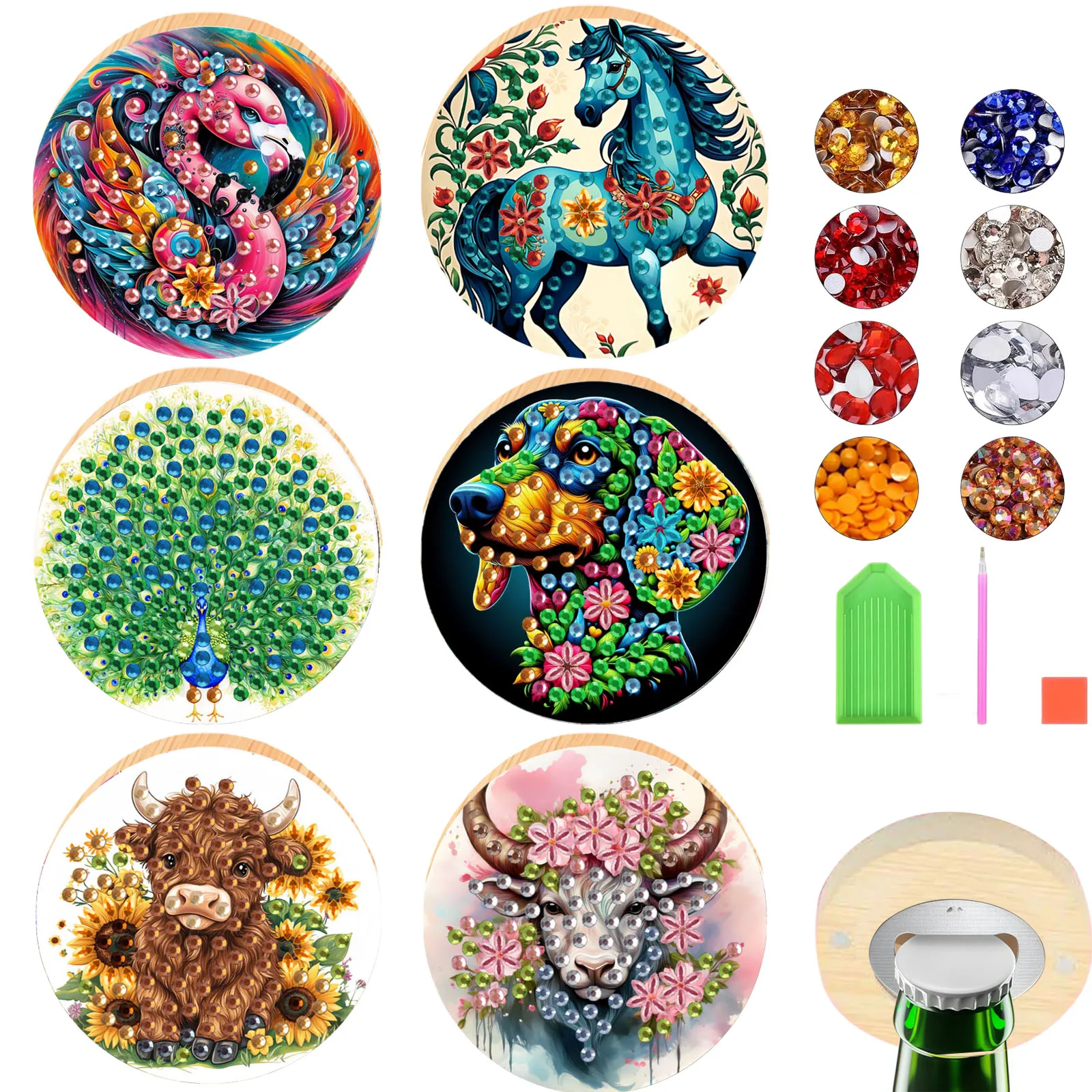 

1 набор 5D алмазной живописи в животном стиле, открывалка для бутылок, ручная работа, сделай сам, круглый кристалл, украшение из искусственных драгоценных камней