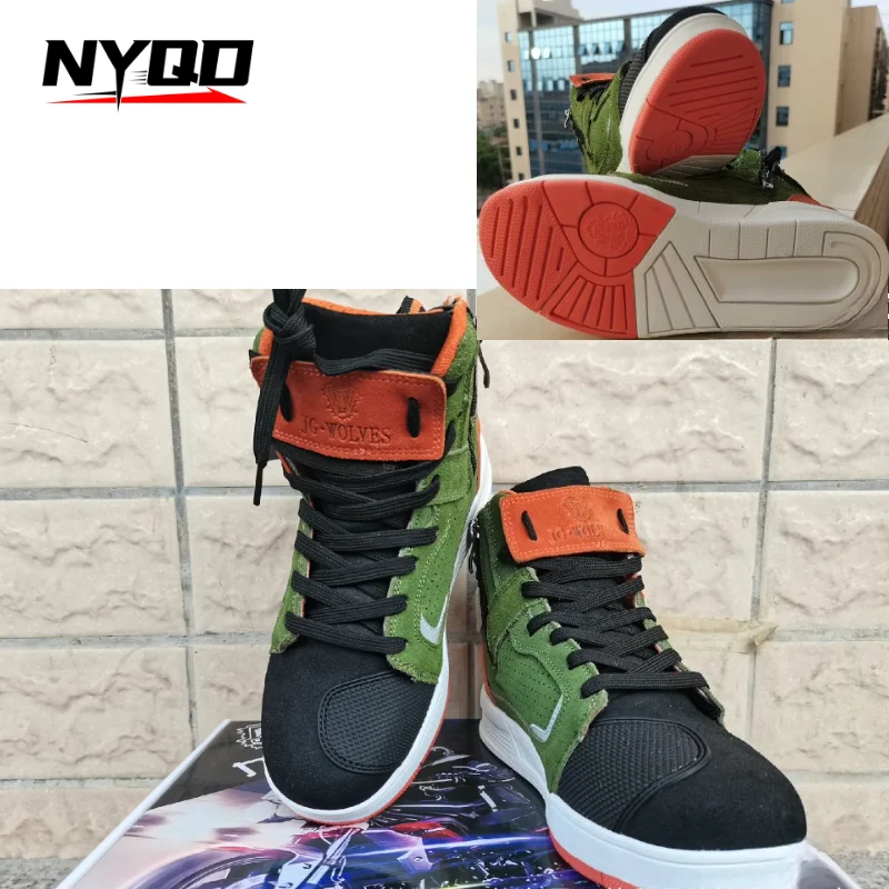 

Leather Motorcycle Shoes Men's Genuine Cowhide Motos Protective Ankle Length Short Boots Motocross Breathable Anti Drop Shoes